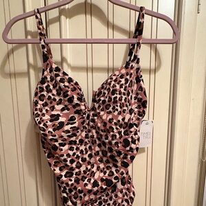 Time and Tru Pink Leopard Print One-Piece Swimsuit